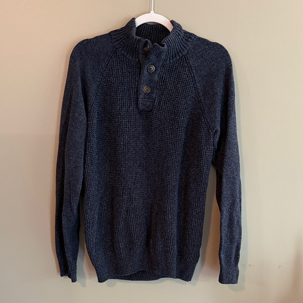 Men's Navy Buttoned Crewneck Sweater